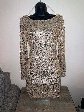 Red Clover Gold Sequins Mini Dress - Size: Small